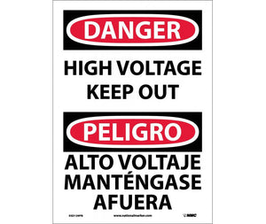 Danger High Voltage Keep Out English/Spanish 14"x10" Vinyl | ESD139PB