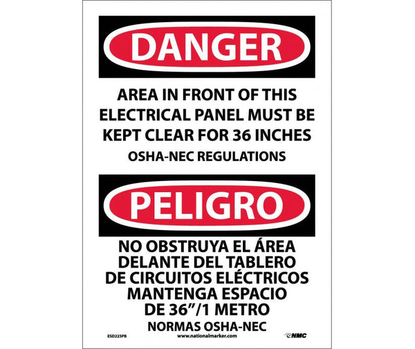 Danger Electrical Panel Clear English/Spanish 14x10 Plastic | ESD225RB