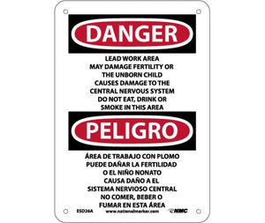 Danger Lead Work Area English/Spanish 10"x7" Aluminum | ESD26A
