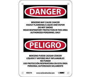Danger Benzene Cancer English/Spanish 10"x7" Aluminum | ESD27A