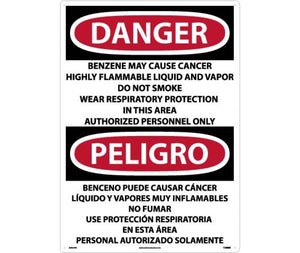 Danger Benzene Cancer English/Spanish 28"x20" Plastic | ESD27RD