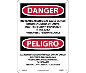 Danger Inorganic Arsenic Cancer Eng/Spanish 14"x10" Plastic | ESD32RB