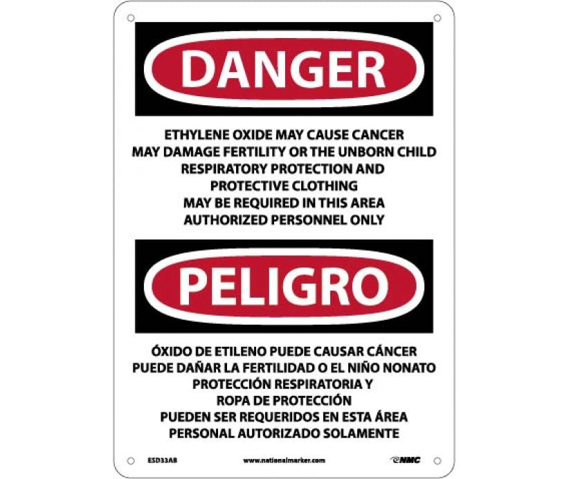 Danger Ethylene Oxide And Cancer Eng/Spanish 14x10 Aluminum | ESD33AB