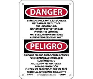 Danger Ethylene Oxide And Cancer Eng/Spanish 10"x7" Plastic | ESD33R