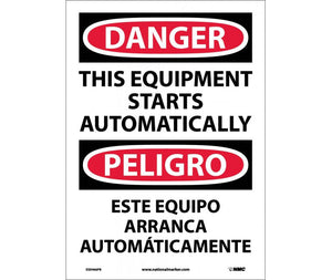 Danger Starts Automatically English/Spanish 14"x10" Plastic | ESD466RB