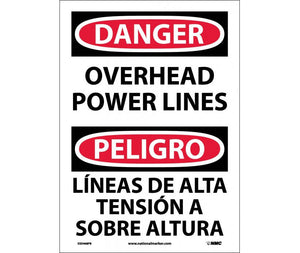Danger Overhead Power Lines English/Spanish 14"x10" Plastic | ESD468RB