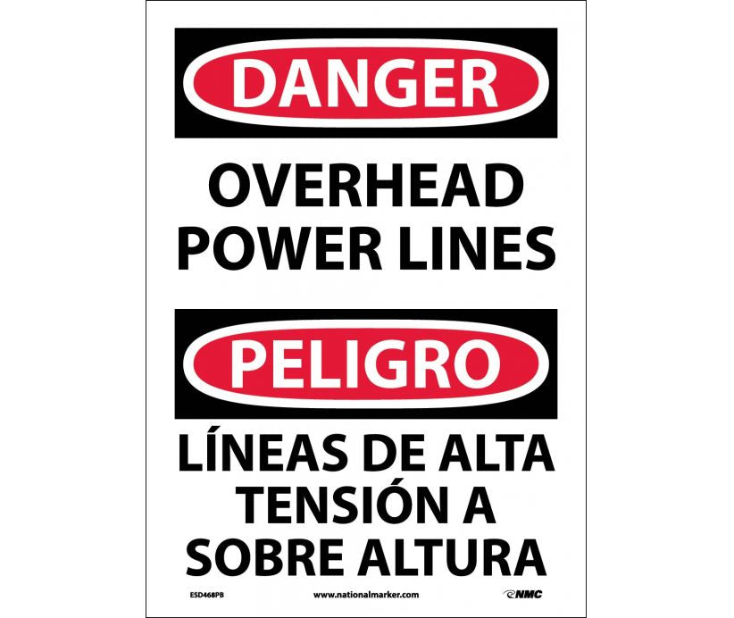 Danger Overhead Power Lines English/Spanish 14x10 Aluminum | ESD468AB