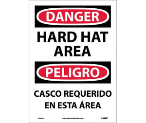 Danger Hard Hat Area English/Spanish 14"x10" Plastic | ESD46RB