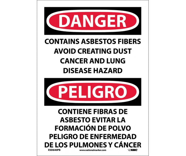 Danger Contains Asbestos Fibers Eng/Spanish 14x10 Aluminum | ESD640AB