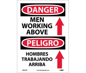 Danger Men Working Above English/Spanish 14"x10" Plastic | ESD674RB