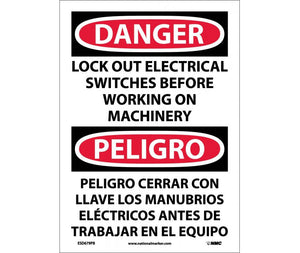Danger Lock Out Electrical Switches Eng/Spanish 14x10 Vinyl | ESD679PB