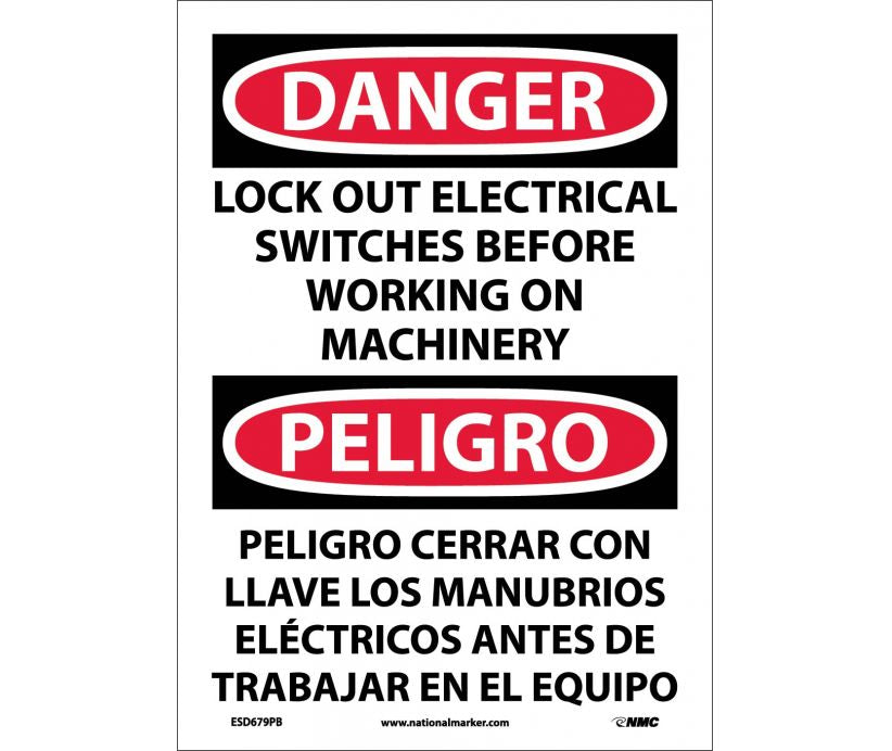 Danger Lock Out Electrical Switches Eng/Spanish 14x10 Vinyl | ESD679PB