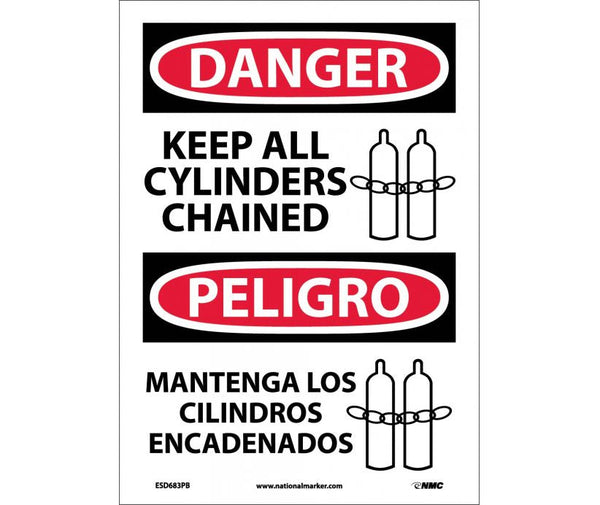 Danger Keep Cylinders Chained English/Spanish 14x10 Plastic | ESD683RB