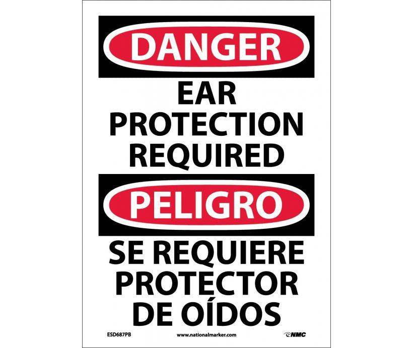 Danger Ear Protection Required English/Spanish 14x10 Vinyl | ESD687PB