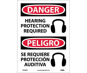 Danger Hearing Protection Required Eng/Spanish 14x10 Vinyl | ESD690PB