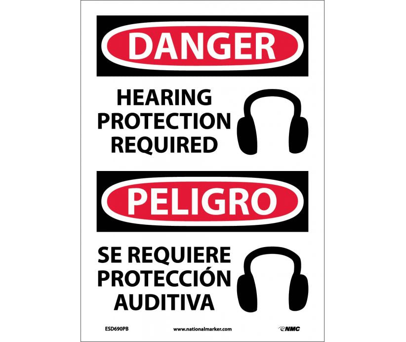 Danger Hearing Protection Required Eng/Spanish 14x10 Aluminum ESD690AB