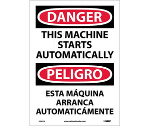 Danger Starts Automatically English/Spanish 14"x10" Vinyl | ESD87PB