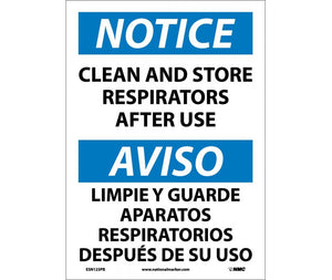 NOTICE, CLEAN AND STORE RESPIRATORS AFTER USE (BILINGUAL), 14X10, PS VINYL