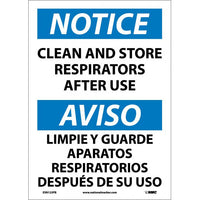 NOTICE, CLEAN AND STORE RESPIRATORS AFTER USE (BILINGUAL), 14X10, RIGID PLASTIC