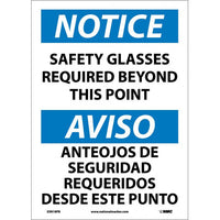 NOTICE, SAFETY GLASSES REQUIRED BEYOND THIS POINT BILINGUAL, 14X10, RIGID PLASTIC
