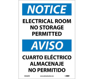 NOTICE, ELECTRICAL ROOM NO STORAGE PERMITTED BILINGUAL, 14X10, RIGID PLASTIC