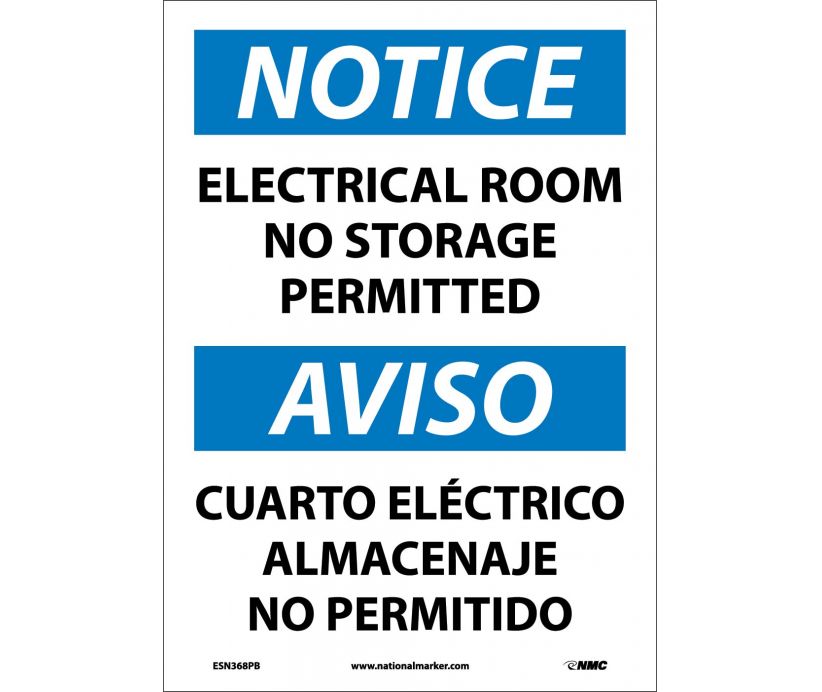 NOTICE, ELECTRICAL ROOM NO STORAGE PERMITTED BILINGUAL, 14X10, .040 ALUM