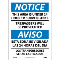 NOTICE, THIS AREA IS UNDER 24 HOUR TV SURVEILLANCE, BILINGUAL, 14X10, PS VINYL