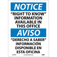 NOTICE, "RIGHT TO KNOW" INFORMATION AVAILABLE IN THIS OFFICE, BILINGUAL, 14X10, RIGID PLASTIC