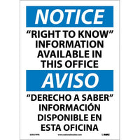 NOTICE, "RIGHT TO KNOW" INFORMATION AVAILABLE IN THIS OFFICE, BILINGUAL, 14X10, .040 ALUM