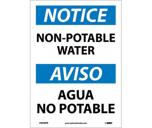 NOTICE, NON-POTABLE WATER, BILINGUAL, 14X10, RIGID PLASTIC