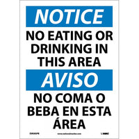 NOTICE, NO EATING OR DRINKING IN THIS AREA, BILINGUAL, 14X10, .040 ALUM