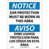 NOTICE, EAR PROTECTION MUST BE WORN IN THIS AREA, BILINGUAL, 14X10, RIGID PLASTIC