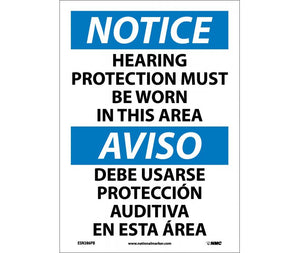 NOTICE, HEARING PROTECTION MUST BE WORN IN THIS AREA, BILINGUAL, 14X10, RIGID PLASTIC
