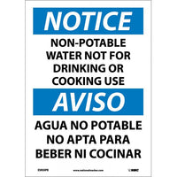 NOTICE, NON-POTABLE WATER NOT FOR DRINKING OR COOKING USE BILINGUAL, 14X10, RIGID PLASTIC
