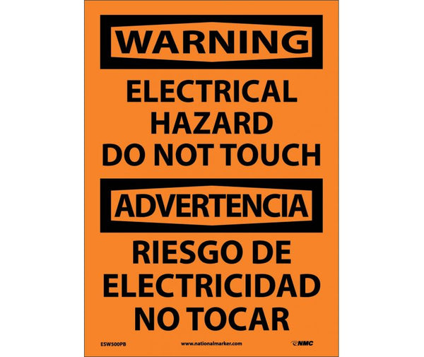 WARNING, ELECTRICAL HAZARD DO NOT TOUCH BILINGUAL, 14X10, PS VINYL
