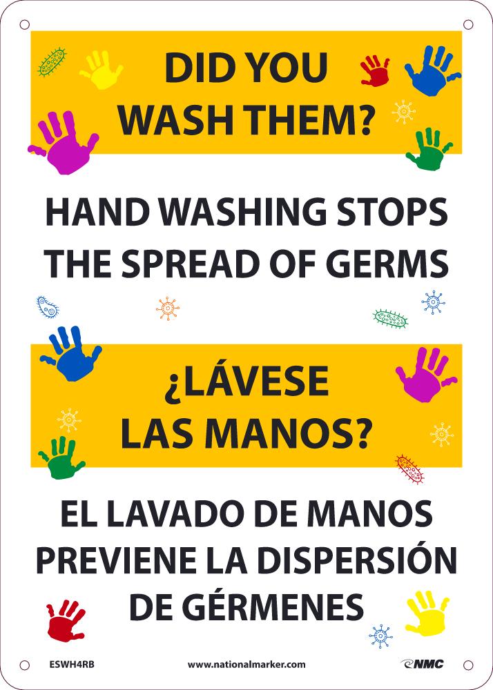 DID YOU WASH THEM? SIGN, 14 X 10, ENGLISH/SPANISH, .050 RIGID PLASTIC