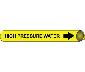 PIPEMARKER STRAP-ON, HIGH PRESSURE WATER B//Y, FITS 6"-8" PIPE
