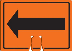 Cone Top Warning Sign, (Arrow), 10" x 14", Plastic