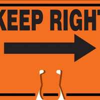 Cone Top Warning Sign, KEEP RIGHT (Arrow), 10" x 14", Plastic
