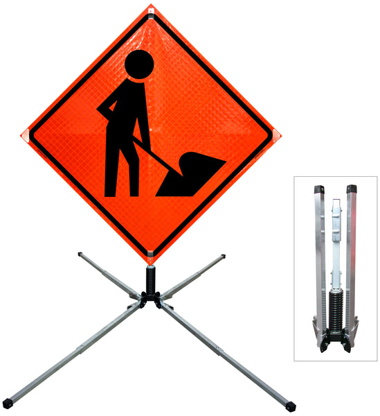 SINGLE SPRING TRAFFIC SIGN STAND FOR 36 & 48 IN ROLL UP SIGNS