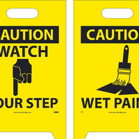 FLOOR SIGN, DBL SIDE, CAUTION WATCH YOUR STEP CAUTION WET PAINT, 19X12