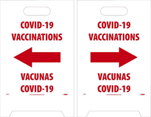 COVID-19 VACCINATIONS WITH LEFT/RIGHT ARROWS, FLOOR SIGN, ENGLISH/SPANISH, 19 X 12
