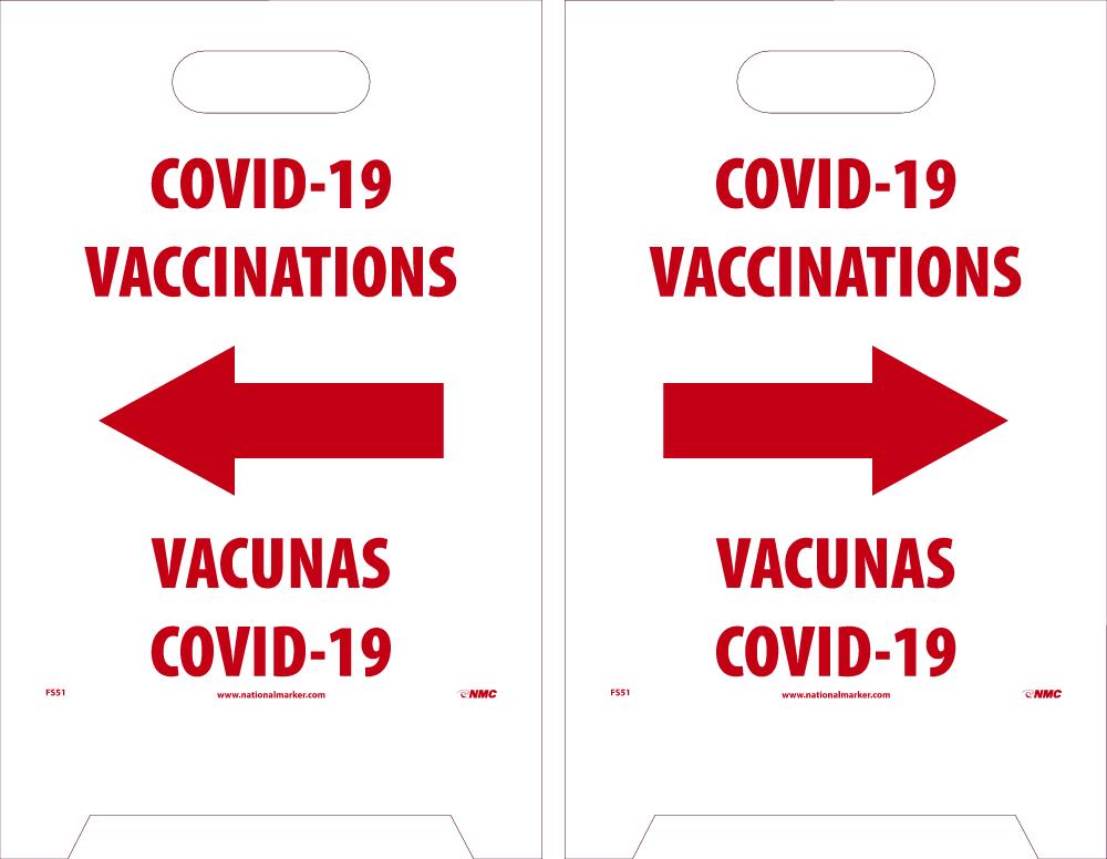 COVID-19 VACCINATIONS WITH LEFT/RIGHT ARROWS, FLOOR SIGN, ENGLISH/SPANISH, 19 X 12