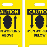 FLOOR SIGN, DBL SIDE, CAUTION MEN WORKING ABOVE CAUTION MEN WORKING BELOW, 19X12