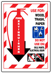 Fire Extinguisher Use For Wood Trash Paper Sign | G-9903