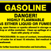 Gasoline Danger@ Highly Flammable As Either Liquid Or Fumes Sign | G-G2704