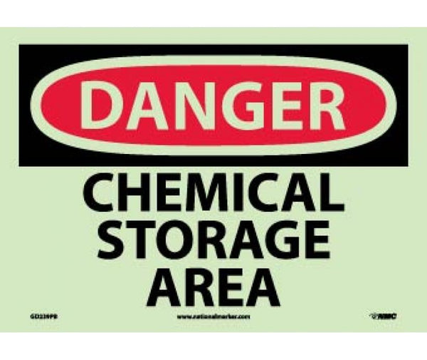 DANGER, CHEMICAL STORAGE AREA, 10X14, RIGID PLASTICGLOW