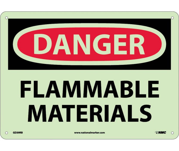 DANGER, FLAMMABLE MATERIALS, 10X14, RIGID PLASTICGLOW