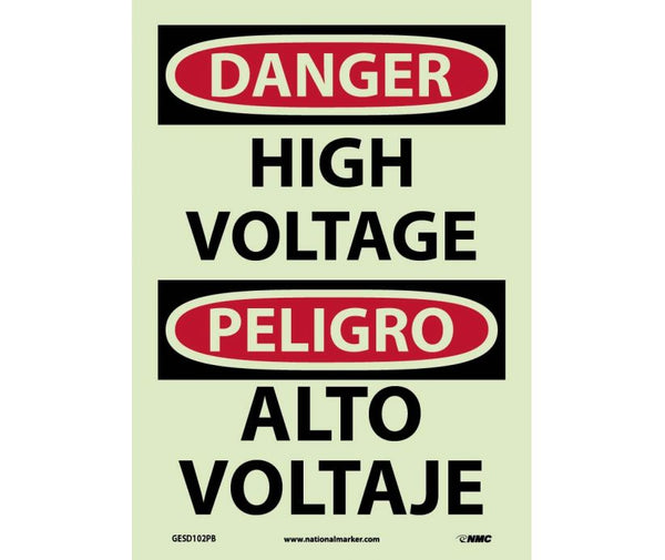 DANGER, HIGH VOLTAGE, BILINGUAL, 14X10, GLO RIGID PLASTIC