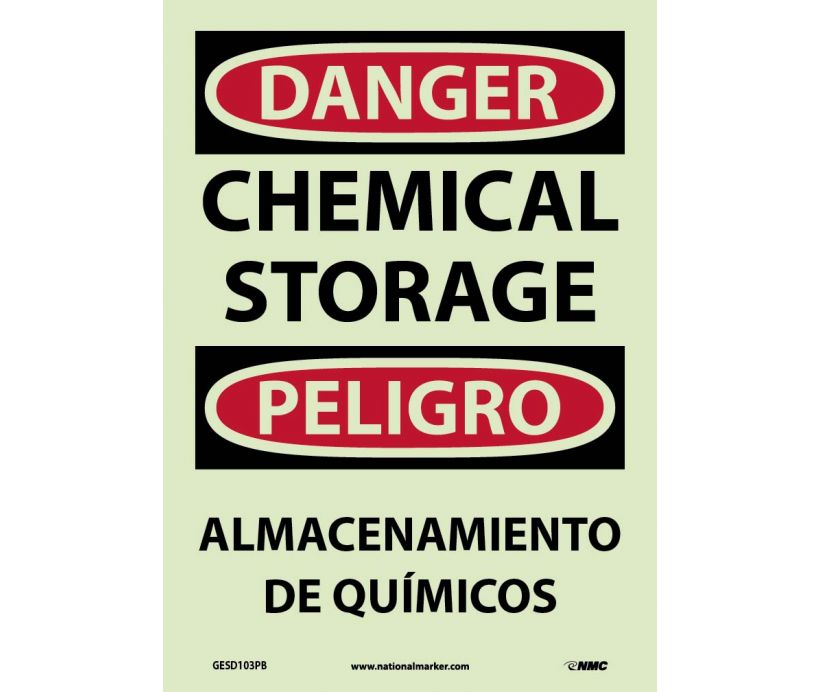 DANGER, CHEMICAL STORAGE, BILINGUAL, 14X10, PS GLO VINYL